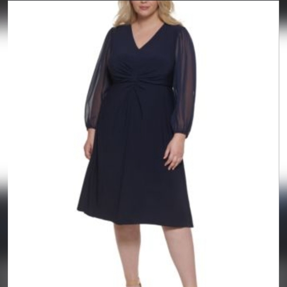 Jessica Howard Women's 2X Blouson Sleeve Twist Front Dress - Picture 1 of 5